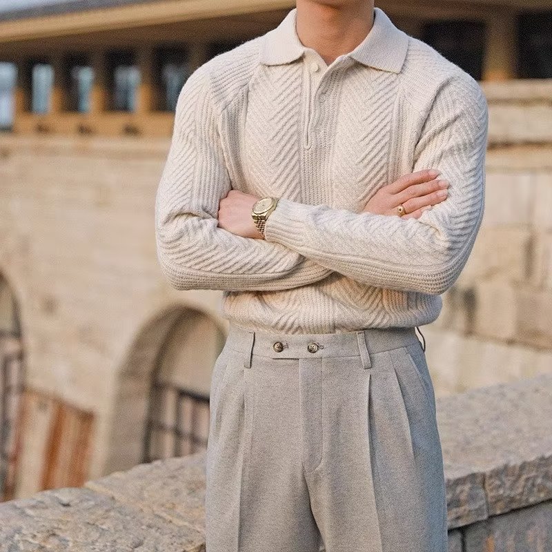 Old Money Old Money Knitted Polo Thermal Sweater