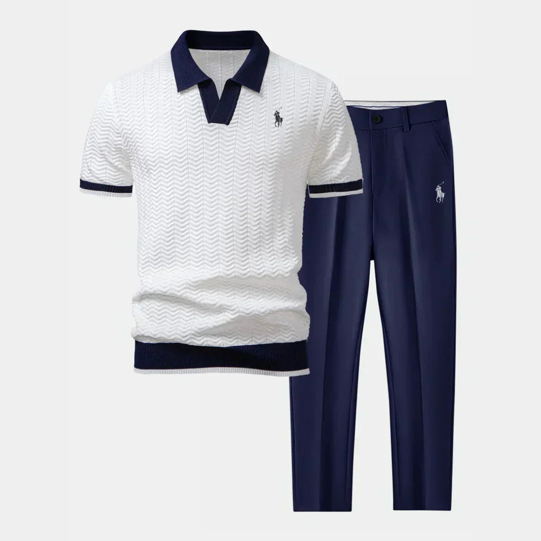 RL V-Neck Polo & Slim Fit Tapered Pants Set