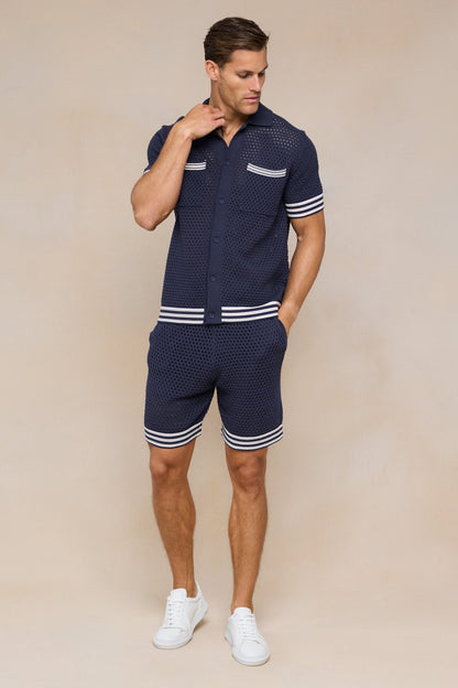 Cipressi Crochet Knit Shirt - Navy