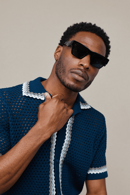 Marconi Crochet Knit Shirt - Navy