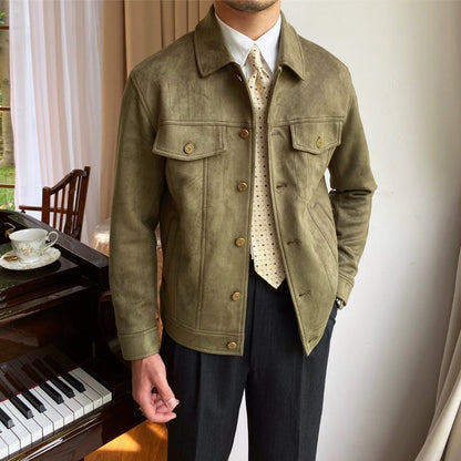 Old Money Suede Lapel Casual Jacket