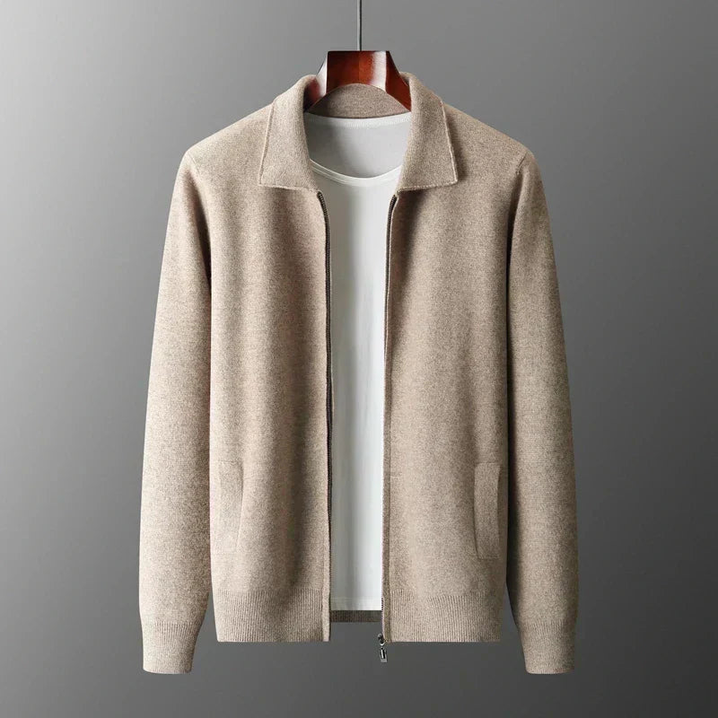 Old Money Men’s Cashmere Knitted Zip-Through Jacket