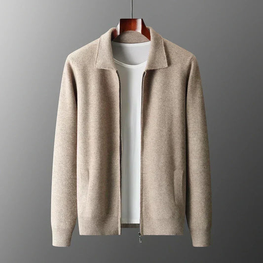 Old Money Men’s Cashmere Knitted Zip-Through Jacket