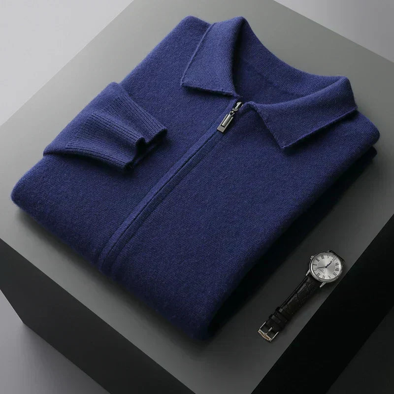 Old Money Men’s Cashmere Knitted Zip-Through Jacket